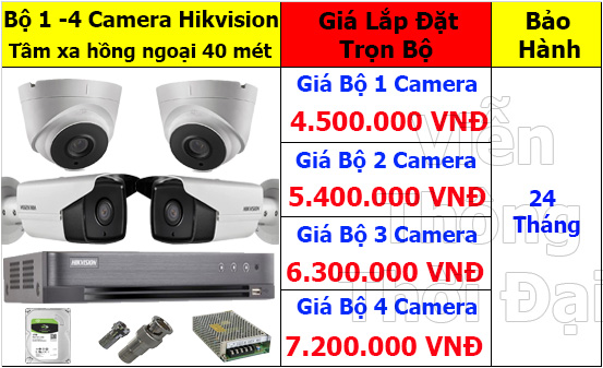 Trọn bộ 4 camera hikvision 2mp cao cấp